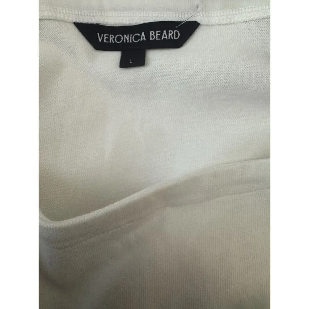 Veronica Beard Elowyn Mixed Media Dress Womens L White/Khaki Boat Neck Zip Snap